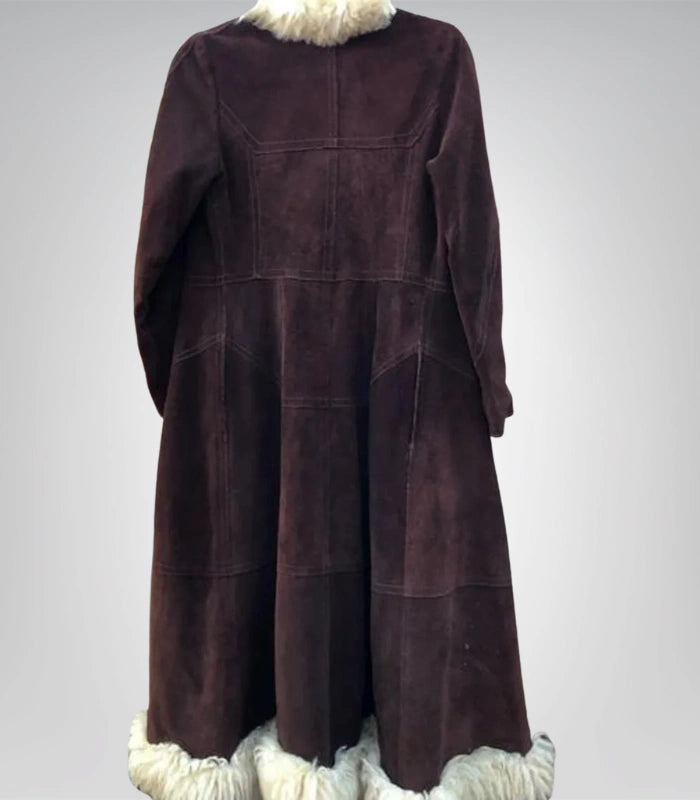 Women’s Dark Brown Sheepskin Suede Coat | Handmade Penny Lane Afghan Style