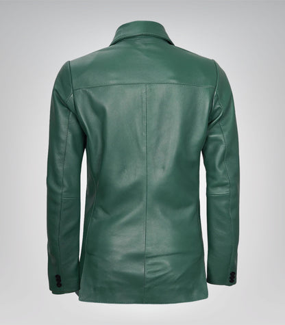 Stylish women’s green leather blazer crafted from lambskin