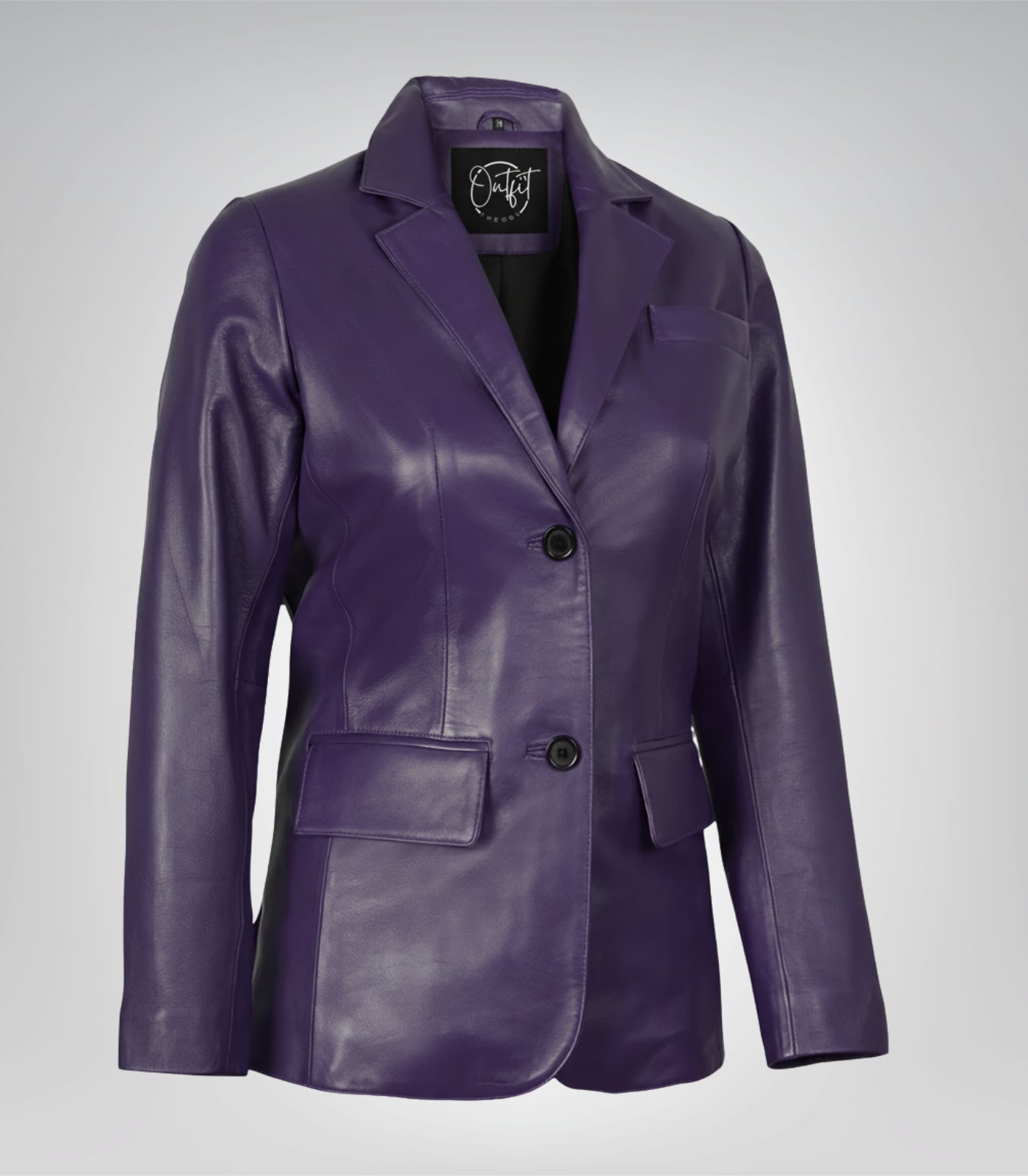 Stylish women’s purple leather blazer crafted from lambskin