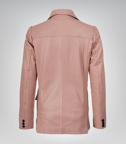 Stylish women’s pink leather blazer crafted from lambskin