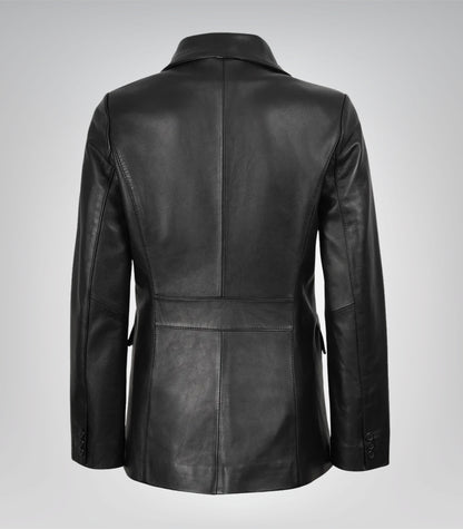 Stylish women’s black leather blazer crafted from lambskin