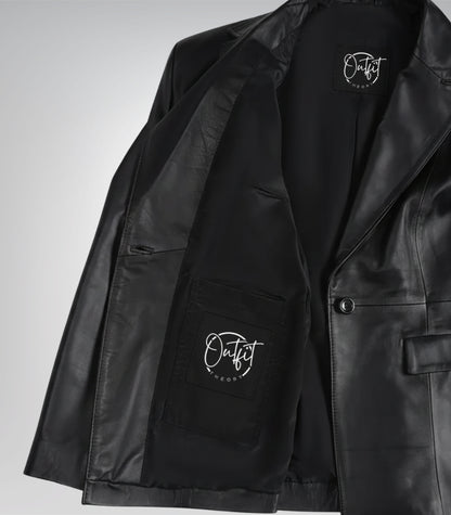 Stylish women’s black leather blazer made from lambskin