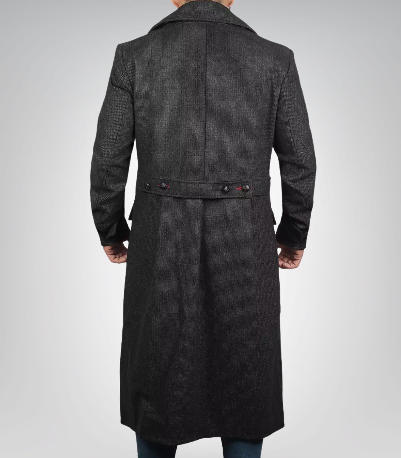 Men’s Double-Breasted Gray Wool Detective Coat with Wide Lapel