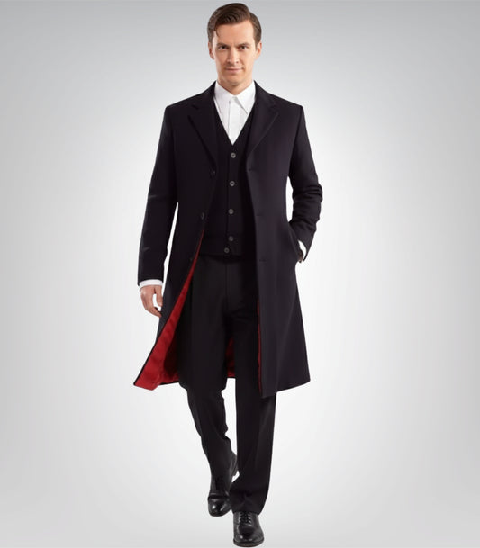 Men’s Dark Blue Wool Overcoat Twelfth Doctor Style Winter Car Coat