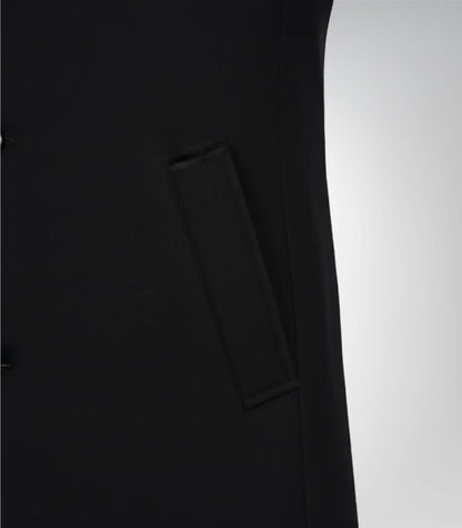 Men’s Single-Breasted Black Wool Coat Modern Fit Long Overcoat