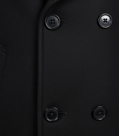 Kenney Men’s Double-Breasted Black Wool Coat Premium Modern Fit Overcoat