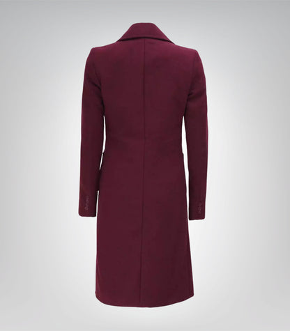 The Royale Women’s Burgundy Long Wool Coat Elegant Winter Outerwear