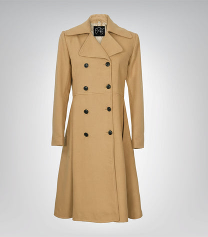 The Commander Women’s Beige Double-Breasted Wool Trench Coat Long Tailored Winter Coat