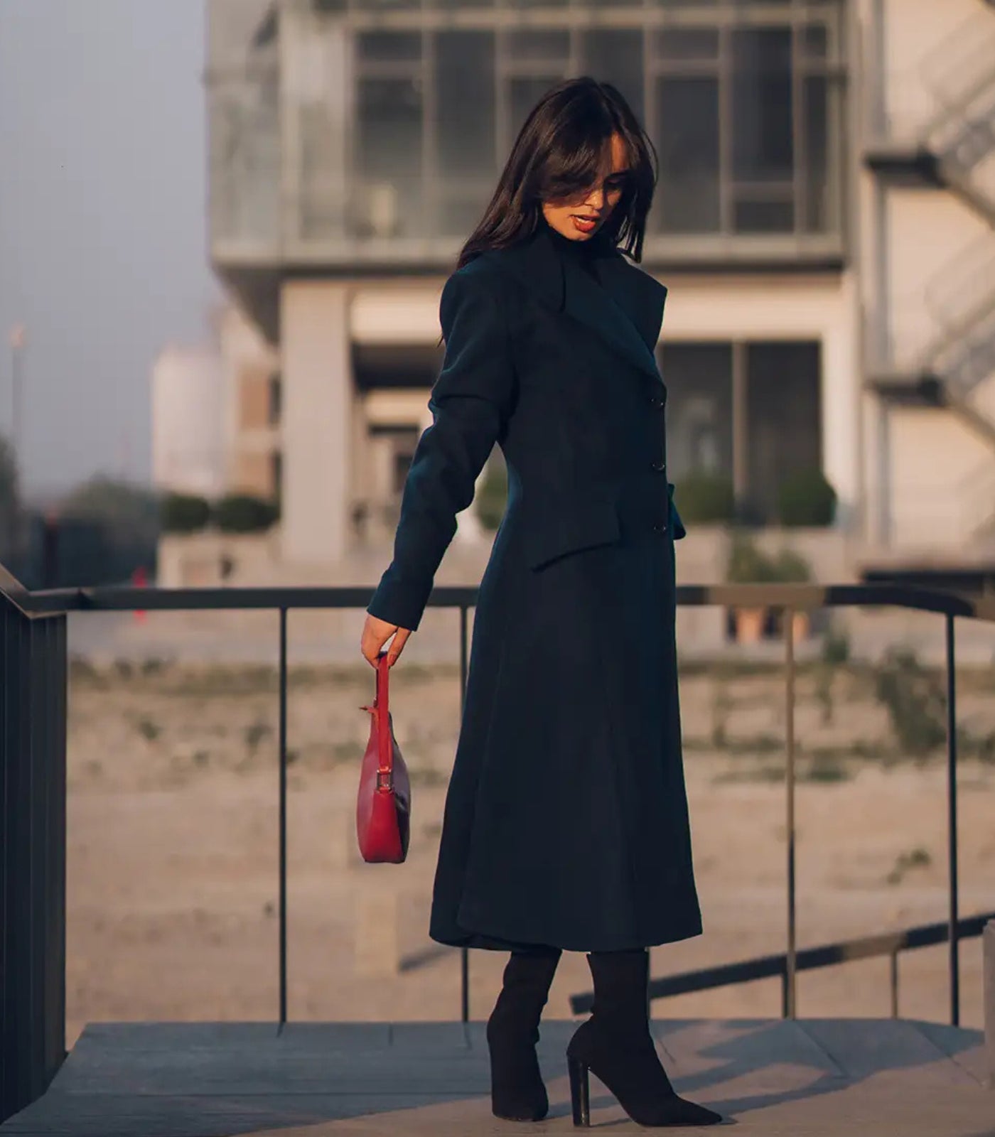 The Duchess Women’s Long Green Wool Coat Double-Breasted