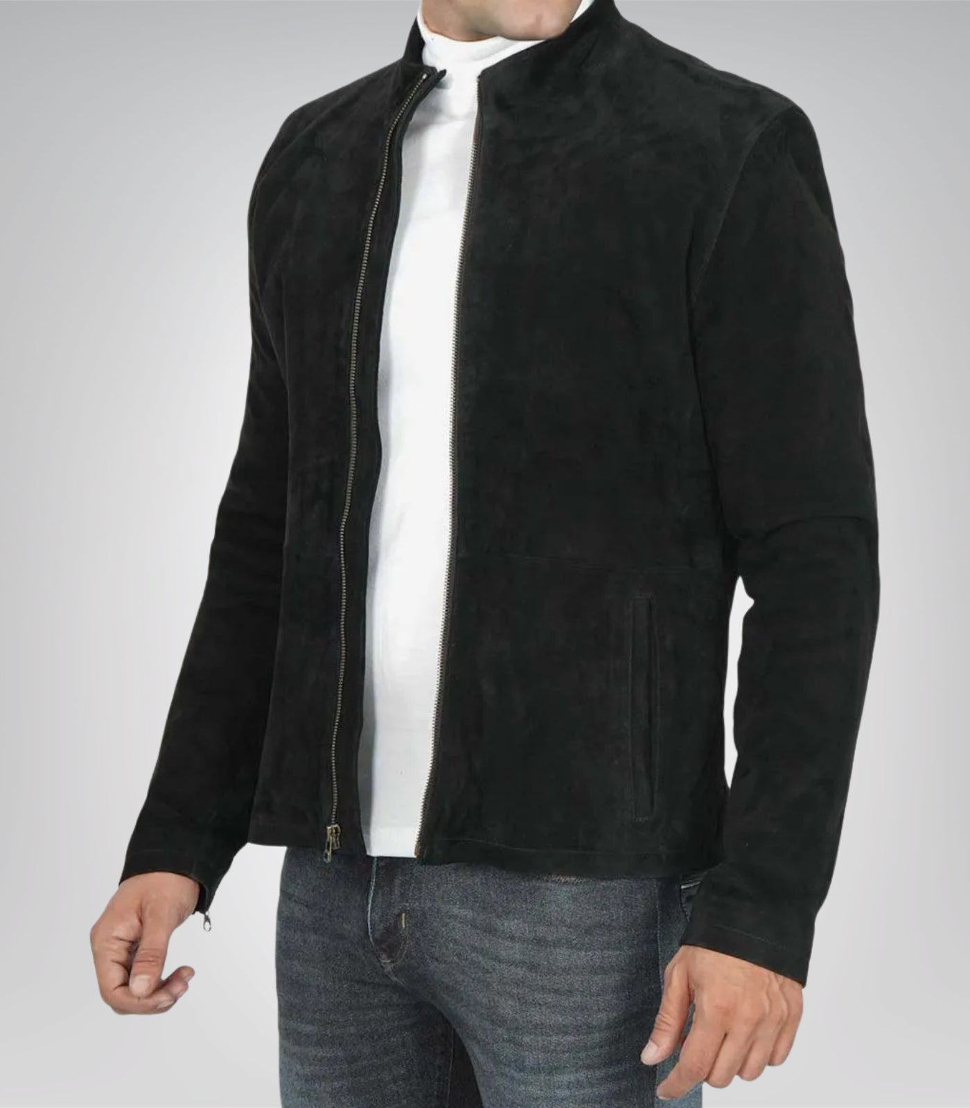 Men’s Classic Black Suede Biker Jacket Premium Real Suede Motorcycle Style