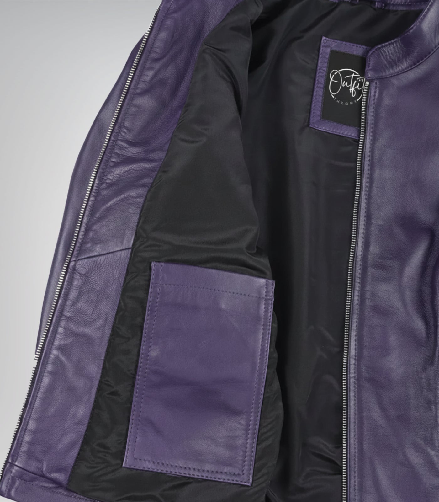 Stylish women’s purple leather biker jacket