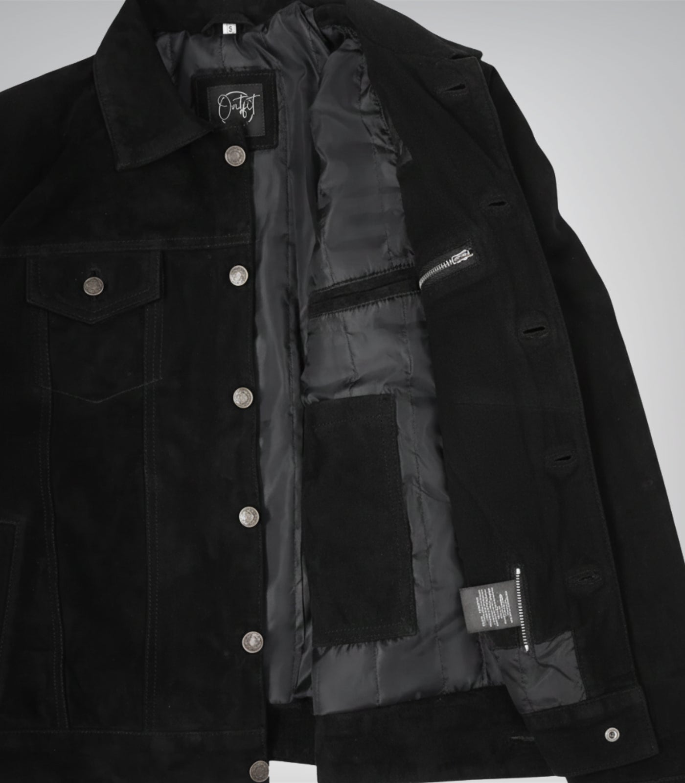 Men’s Classic Black Suede Trucker Jacket Real Suede Button Front Style