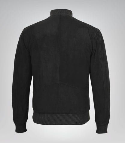 Men’s Premium Black Real Suede Bomber Jacket Classic Zip Front Style