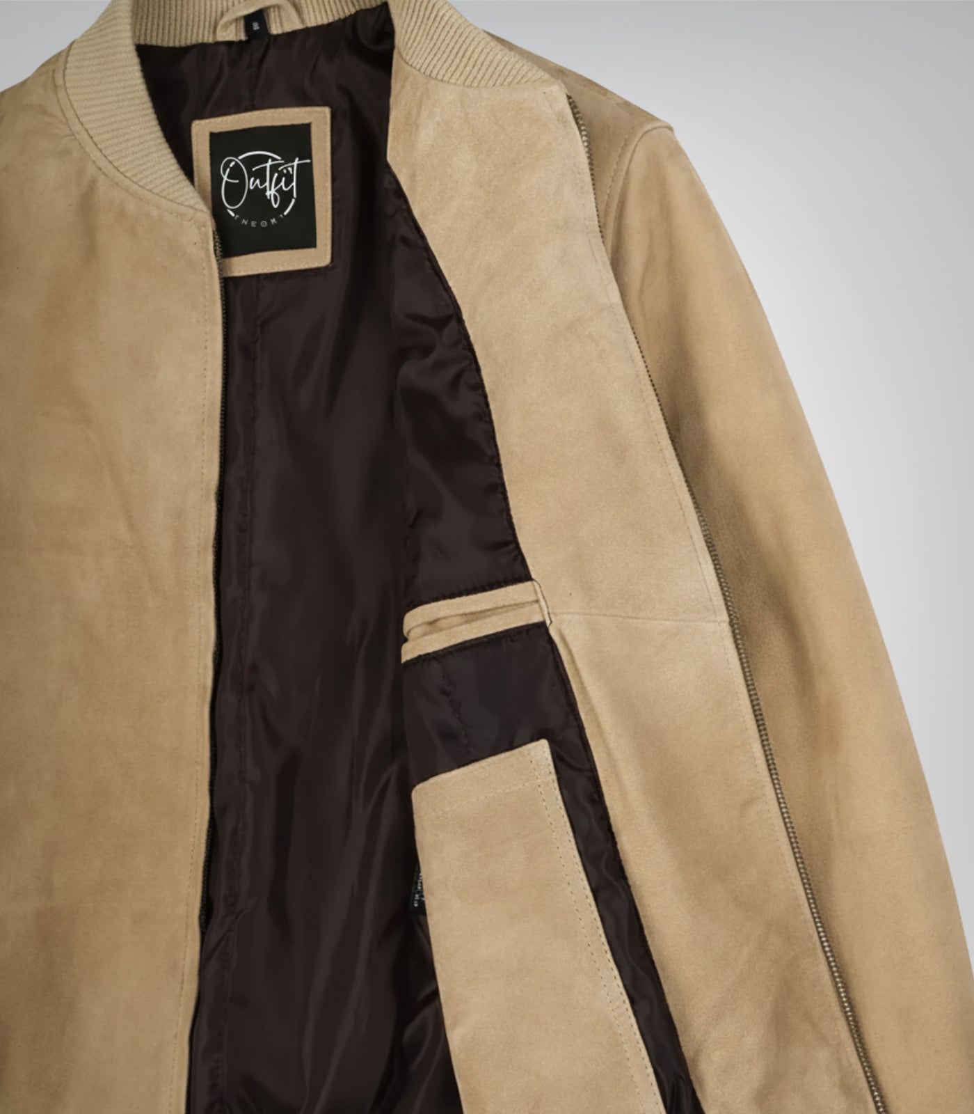 Men’s Camel Brown Real Suede Bomber Jacket Premium Zip Front Style