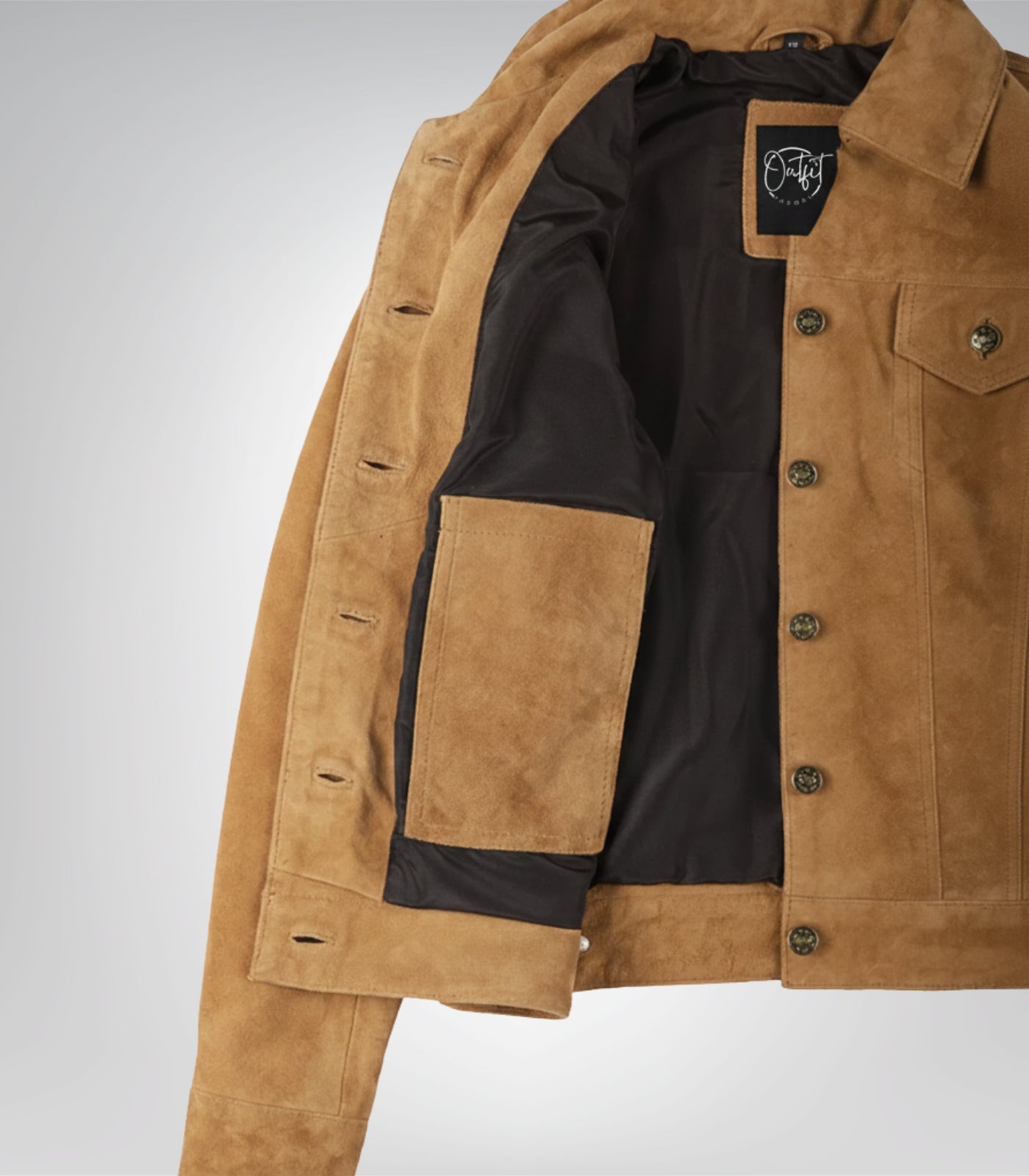 Women’s Light Brown Suede Trucker Jacket Real Suede Button-Front Jacket