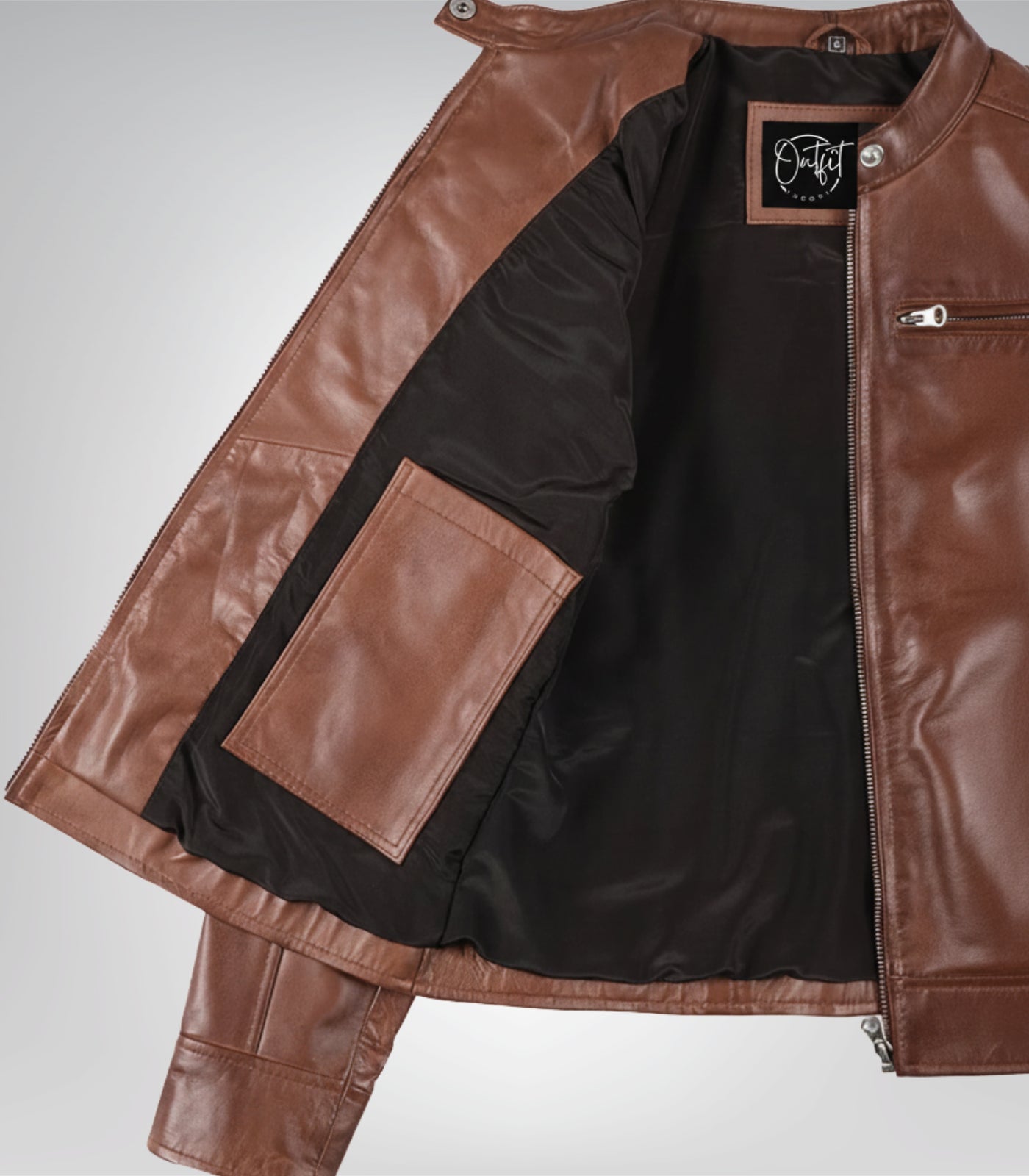 Women's Cognac Waxed Motorcycle-Style Leather Jacket