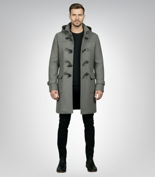 Drake Grey Wool Hooded Duffle Coat