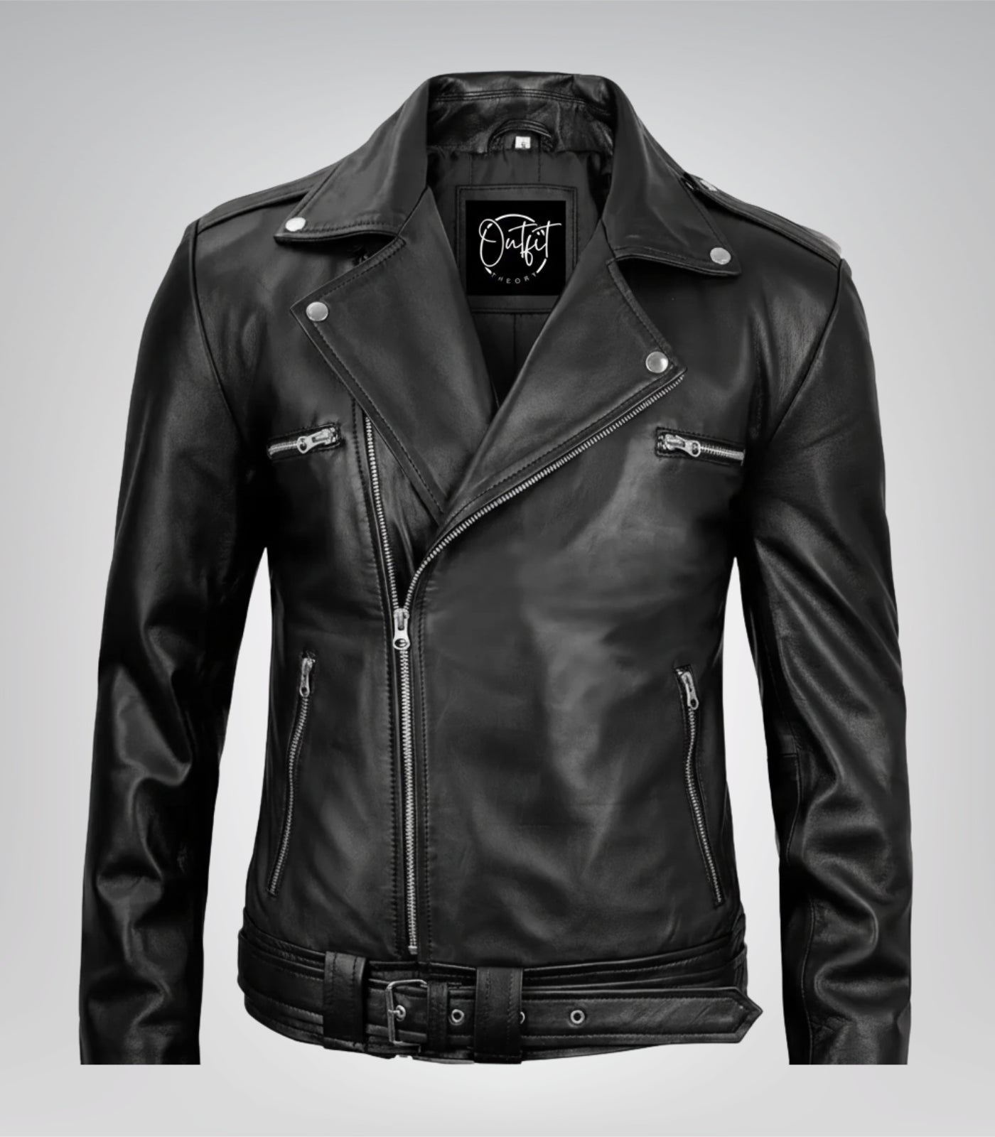 Asymmetrical zip black leather motorcycle jacket for men in Negan style
