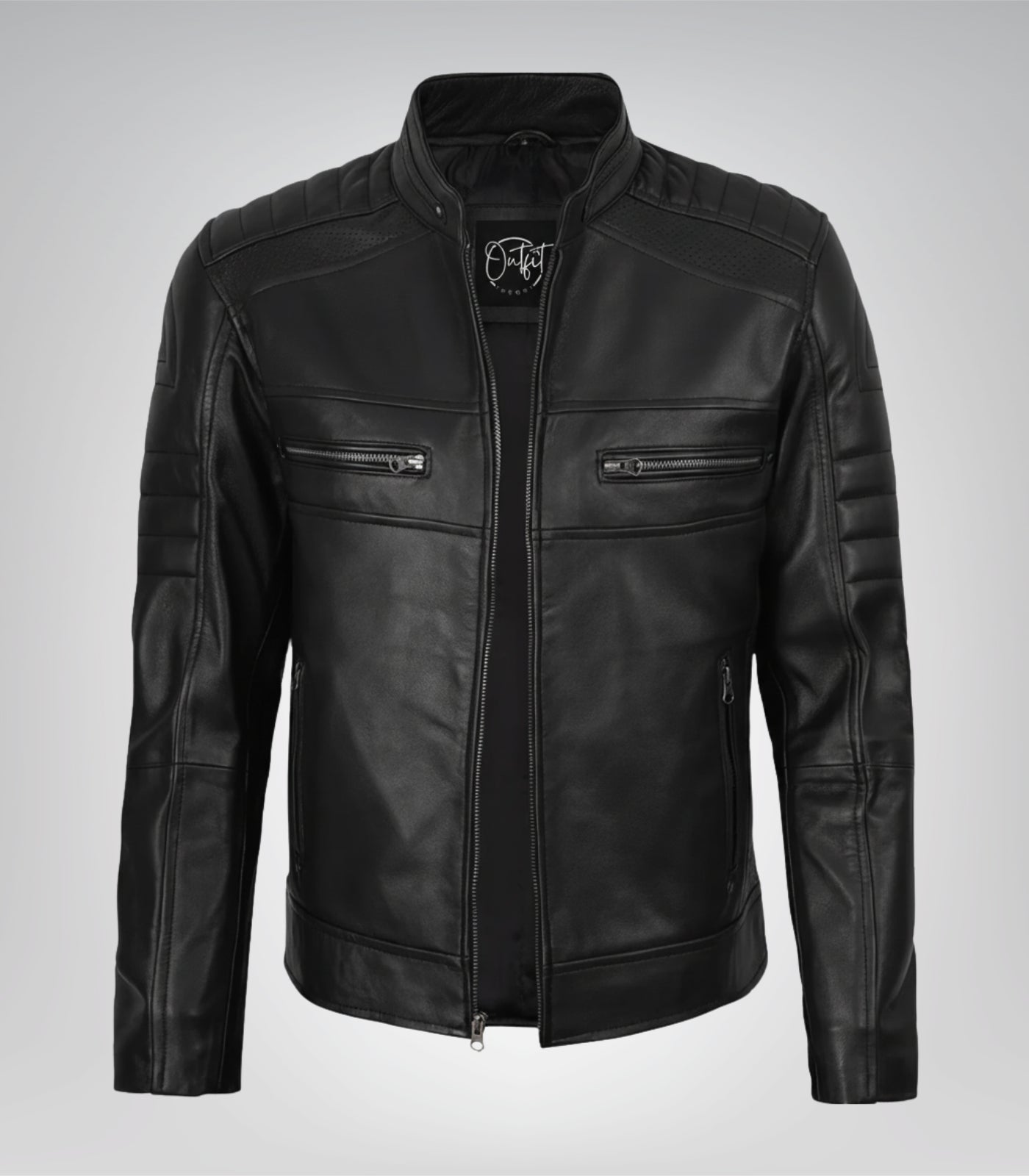 Stylish black lambskin moto jacket for men