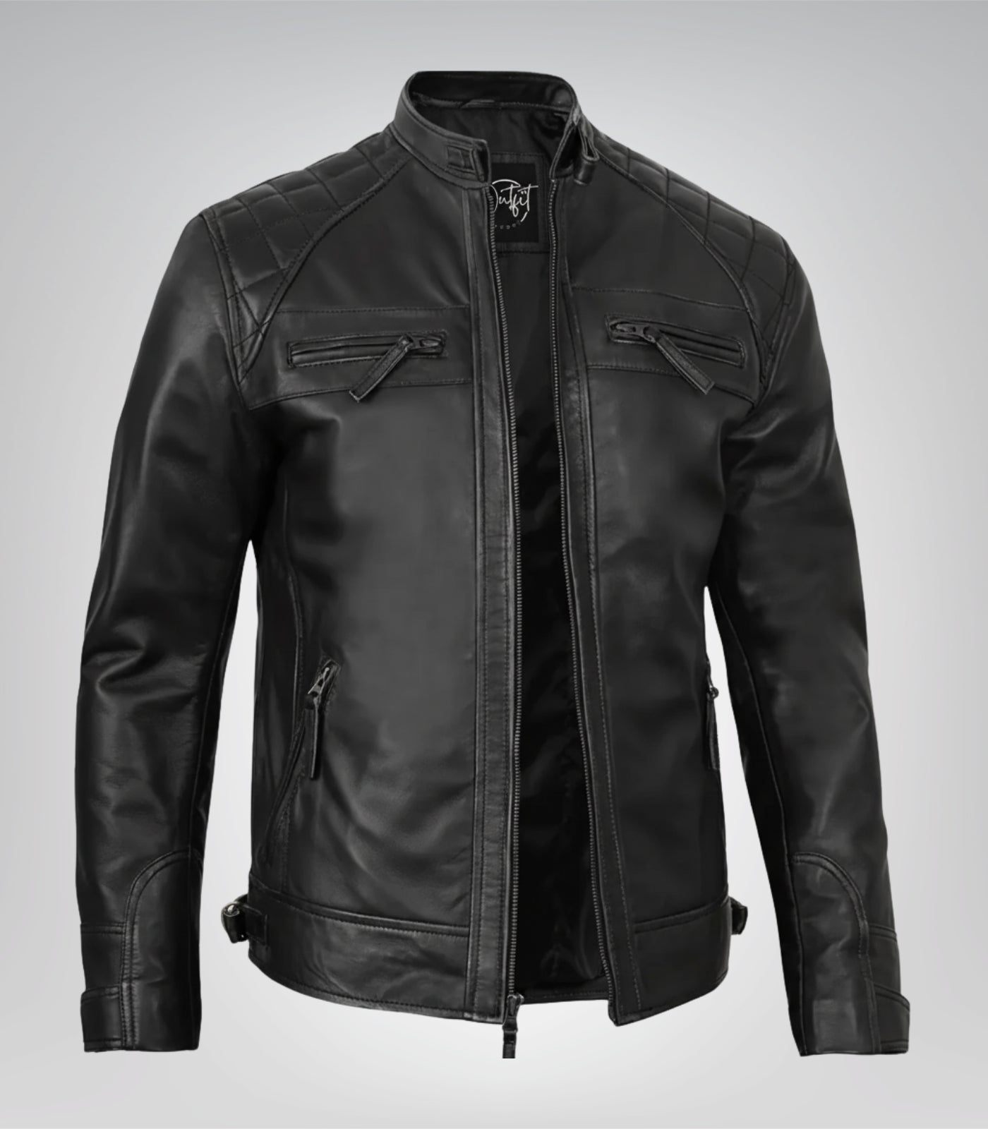 Men’s durable real leather motorcycle jacket in timeless black finish