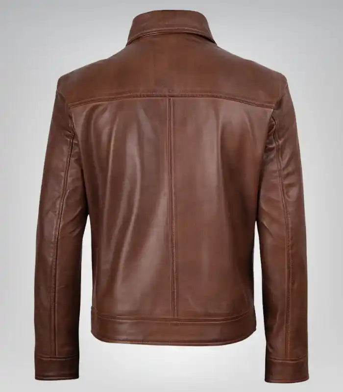 Cognac brown Harrington jacket for men – genuine leather bomber style