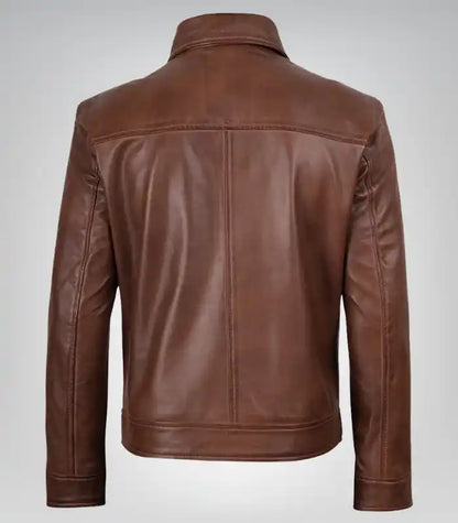 Cognac brown Harrington jacket for men – genuine leather bomber style