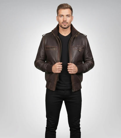Glen Street Brown Leather Bomber Jacket