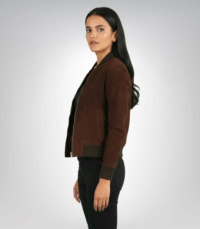 Bliss Brown Suede Bomber Jacket