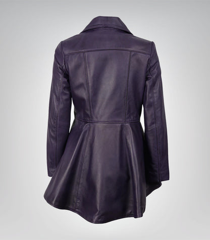 Premium women’s purple peplum leather jacket with frock-inspired look