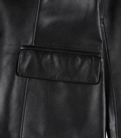 Stylish black leather blazer for women – premium lambskin two-button design