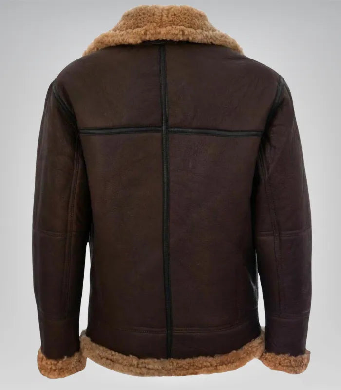 Men’s Vintage Brown Sheepskin Flying Jacket – Classic Shearling Aviator Coat