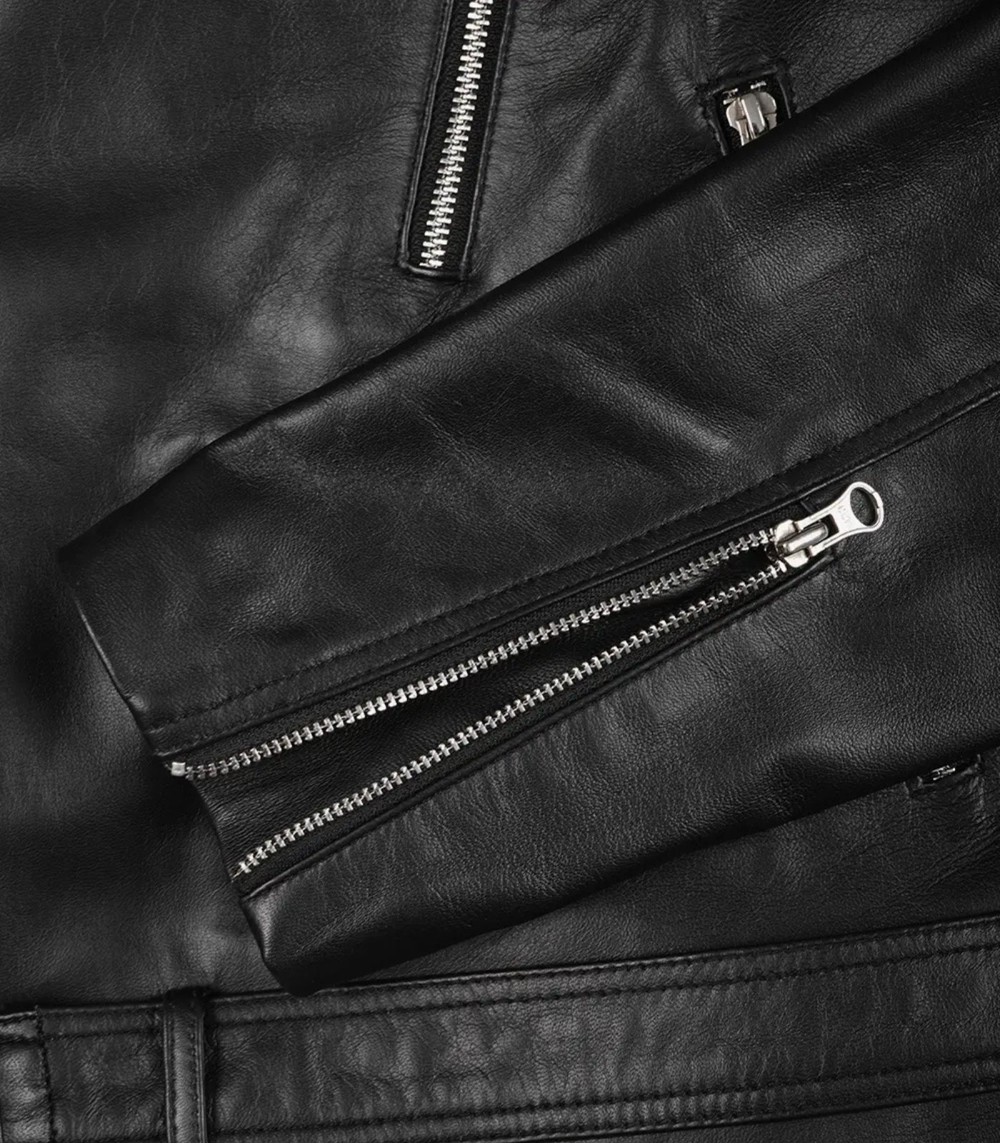 Premium black leather moto jacket for men in asymmetrical style