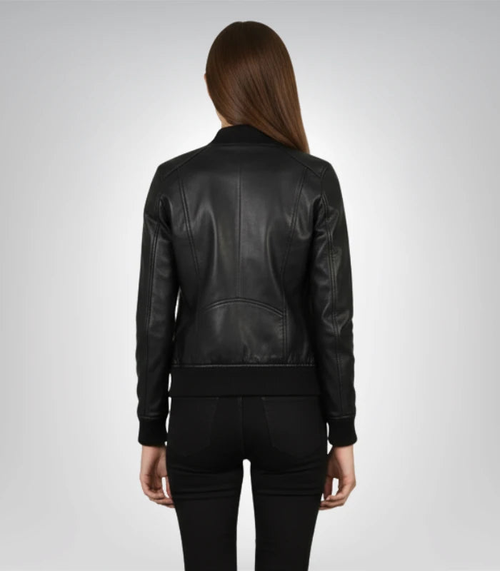 Premium Bliss black leather moto jacket for women