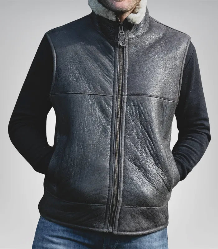 Men’s Sheepskin Aviator Gilet– Genuine Leather Bodywarmer for Winter
