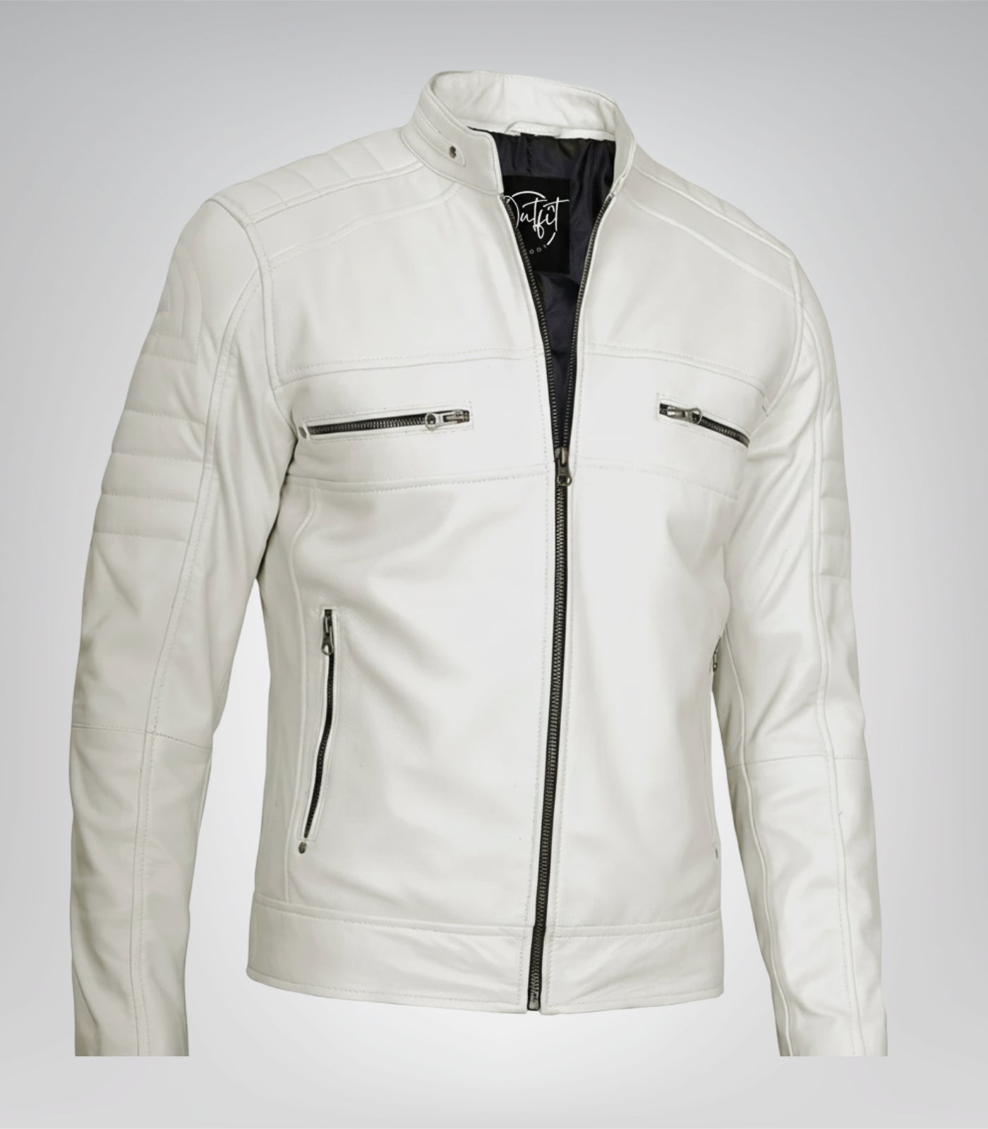 Men’s premium off-white leather moto jacket