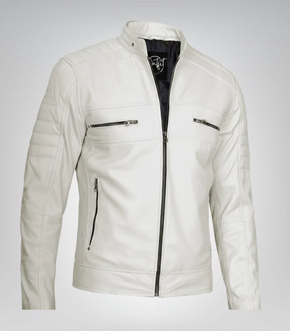 Men’s premium off-white leather moto jacket