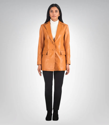 Classic brown leather blazer – Marilyn women’s outerwear