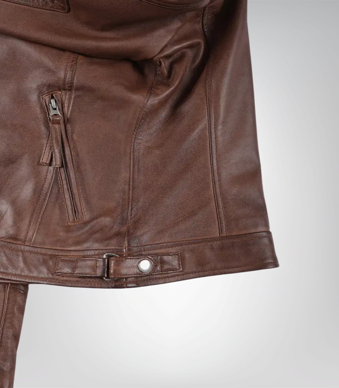 Stylish women’s cognac leather moto jacket with quilted shoulder design