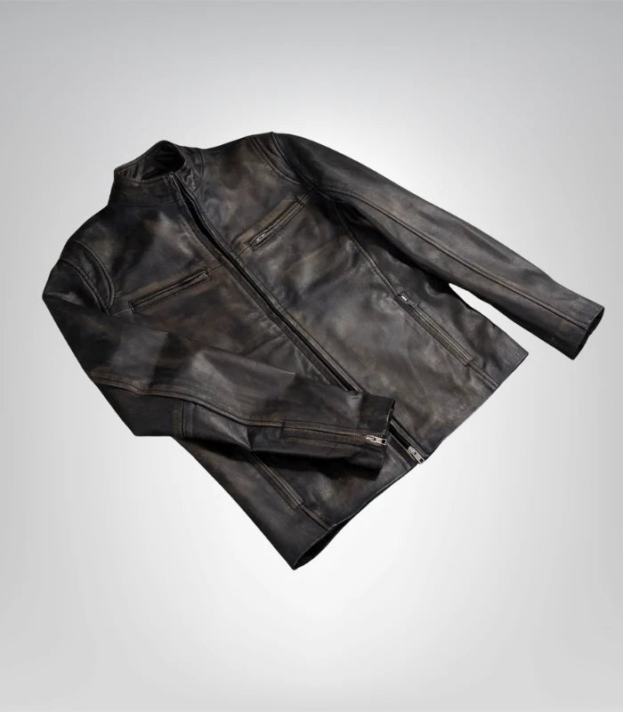 Durable men's brown leather jacket – Ionic vintage biker collection
