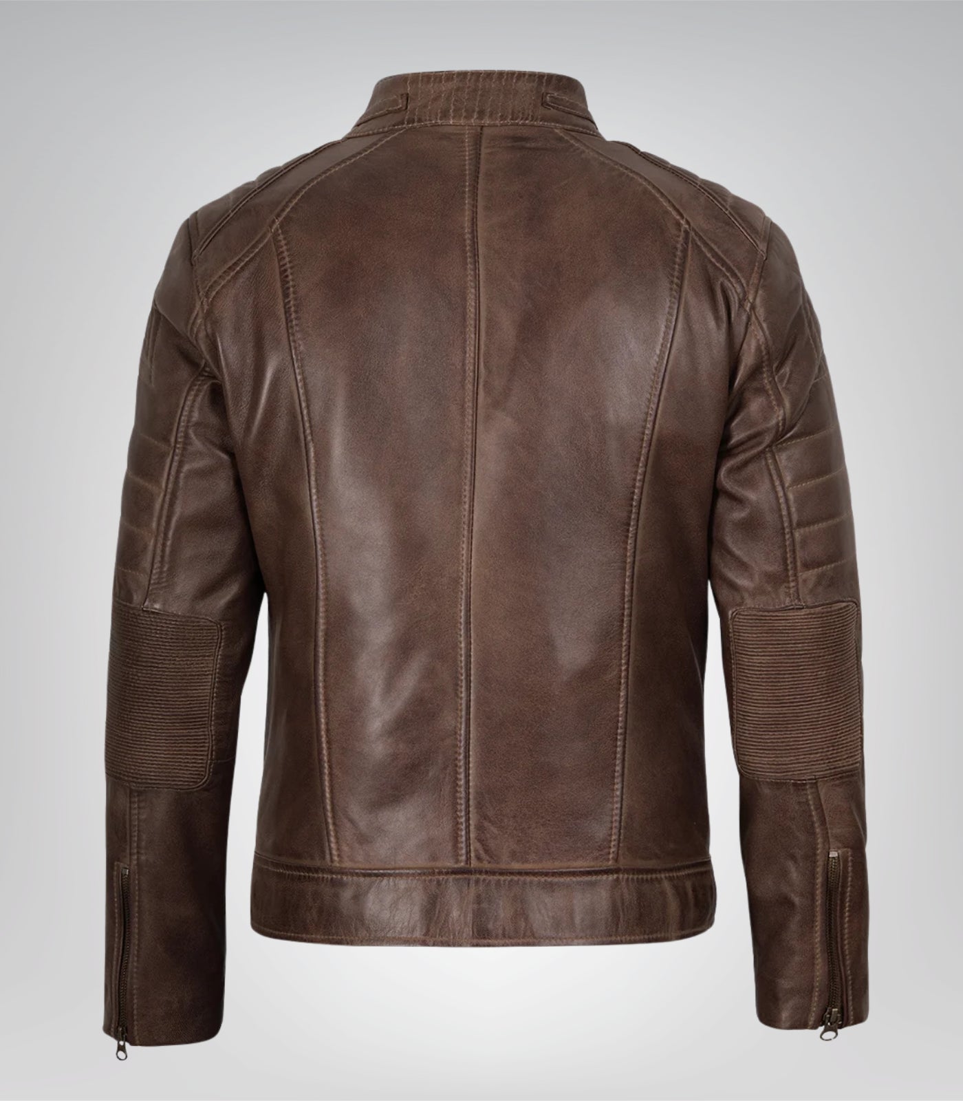 Premium men’s distressed brown coffee leather moto jacket