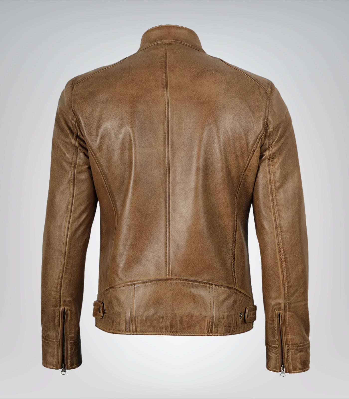 Premium camel brown leather biker jacket for men