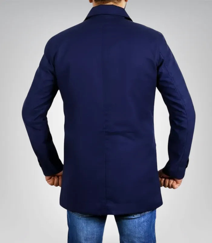 Blue long cotton coat for men – timeless casual style