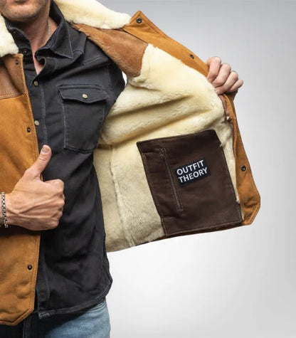 Men’s Western Shearling Vest in Tobacco Brown – Suede Leather Gilet