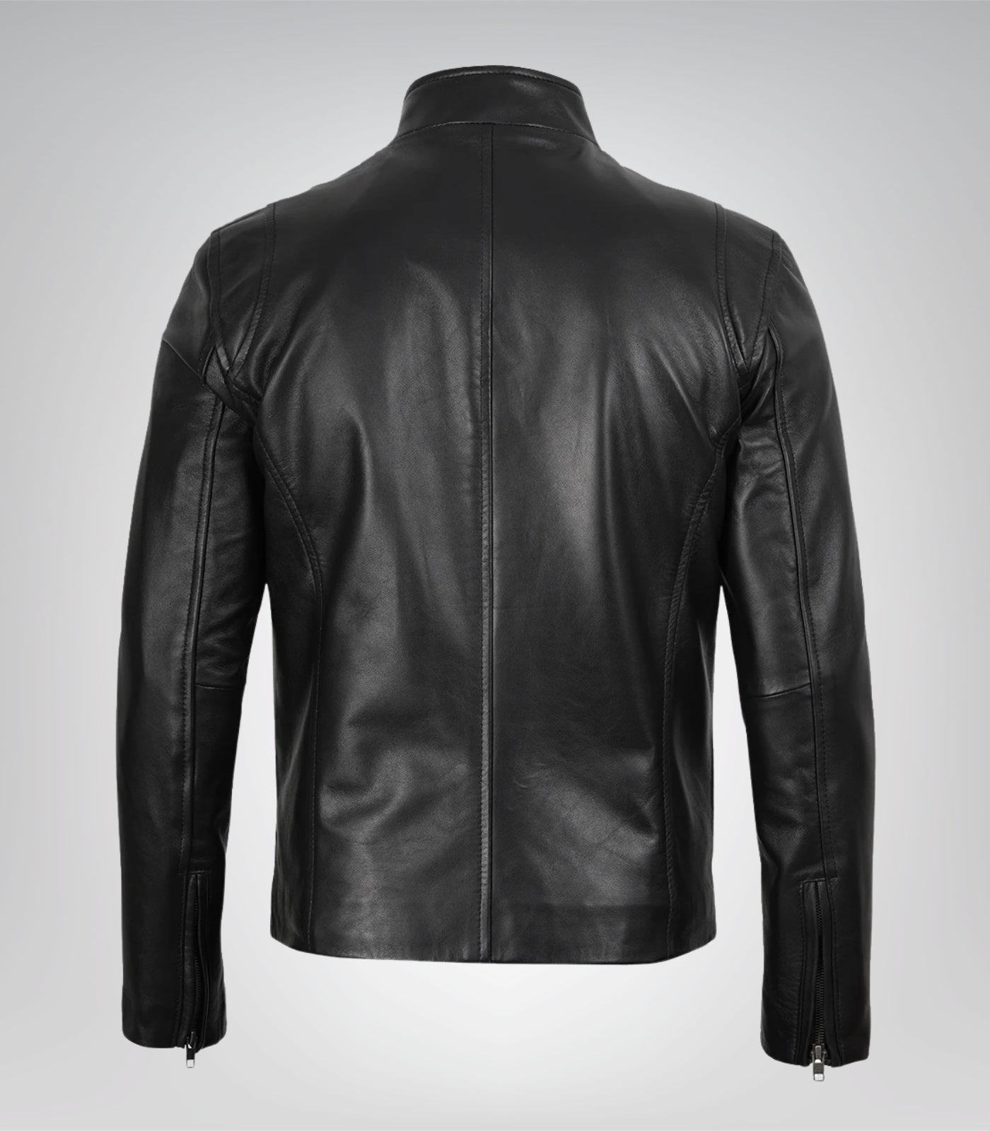 Premium black leather biker jacket for men, classic fit