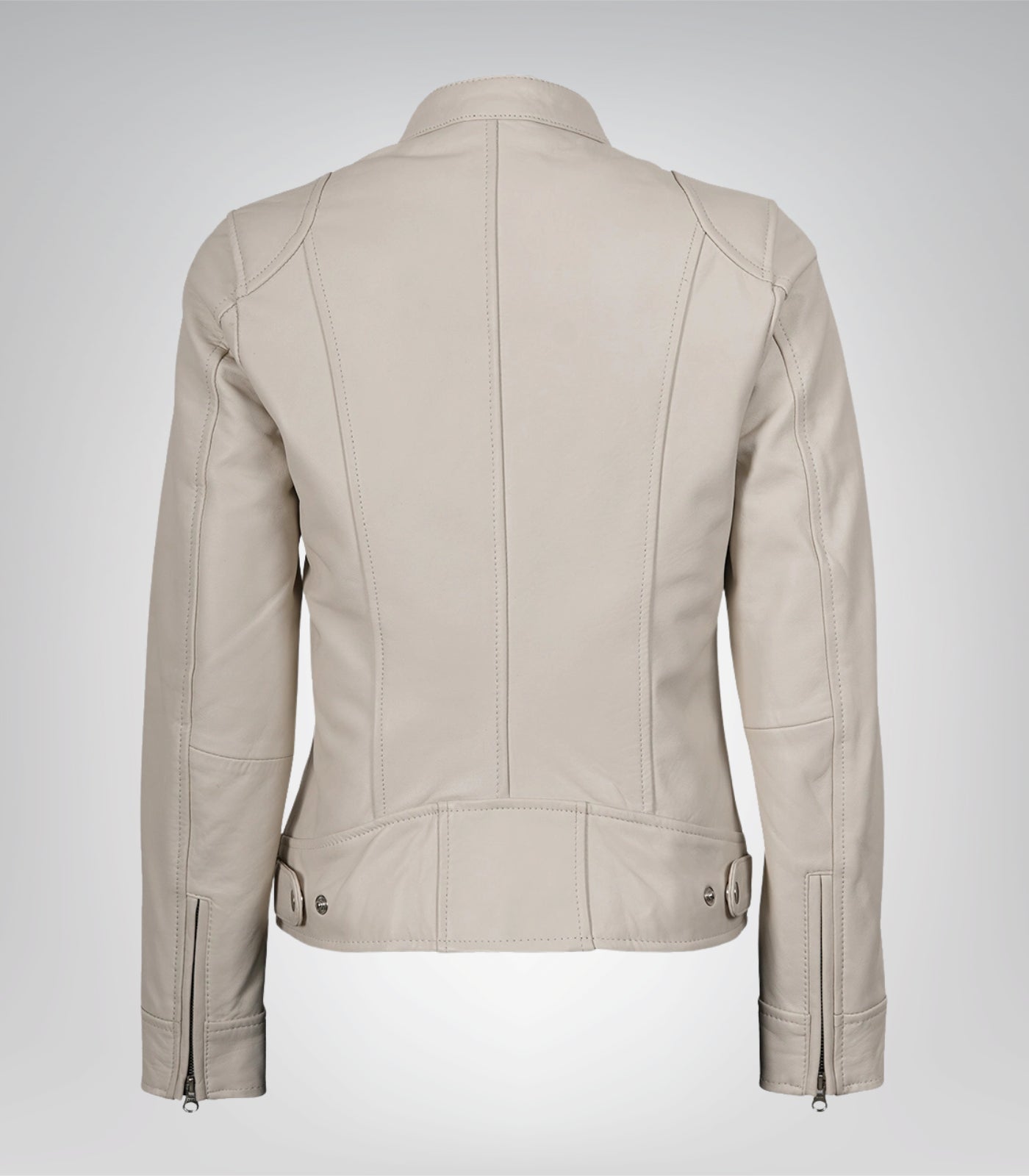 Stylish off-white leather moto jacket for women