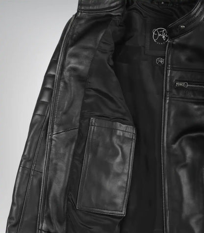 Stylish women’s black leather motorcycle jacket