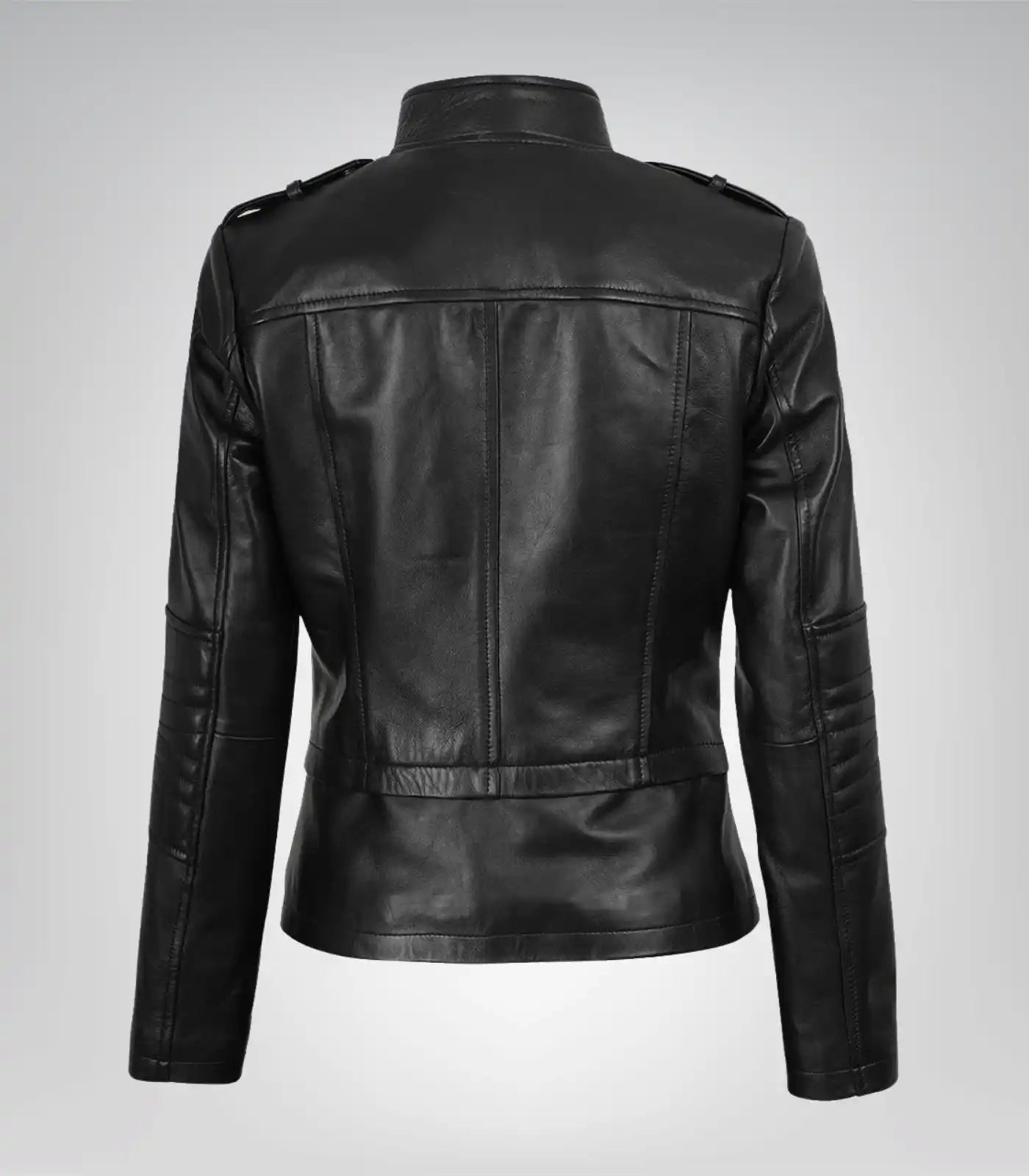 Stylish black lambskin leather motorcycle jacket for women