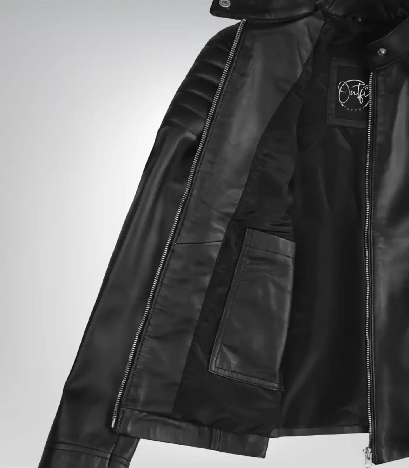 Classic-style women’s black leather biker jacket