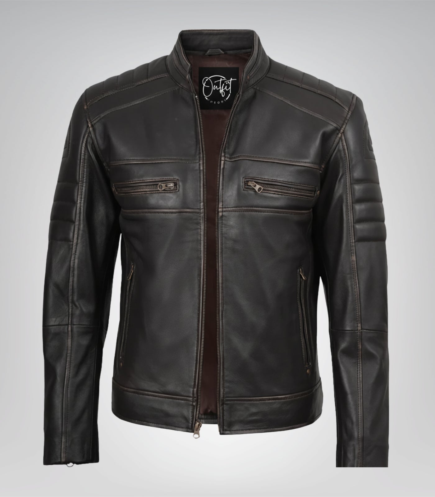 Premium distressed brown leather biker jacket for men