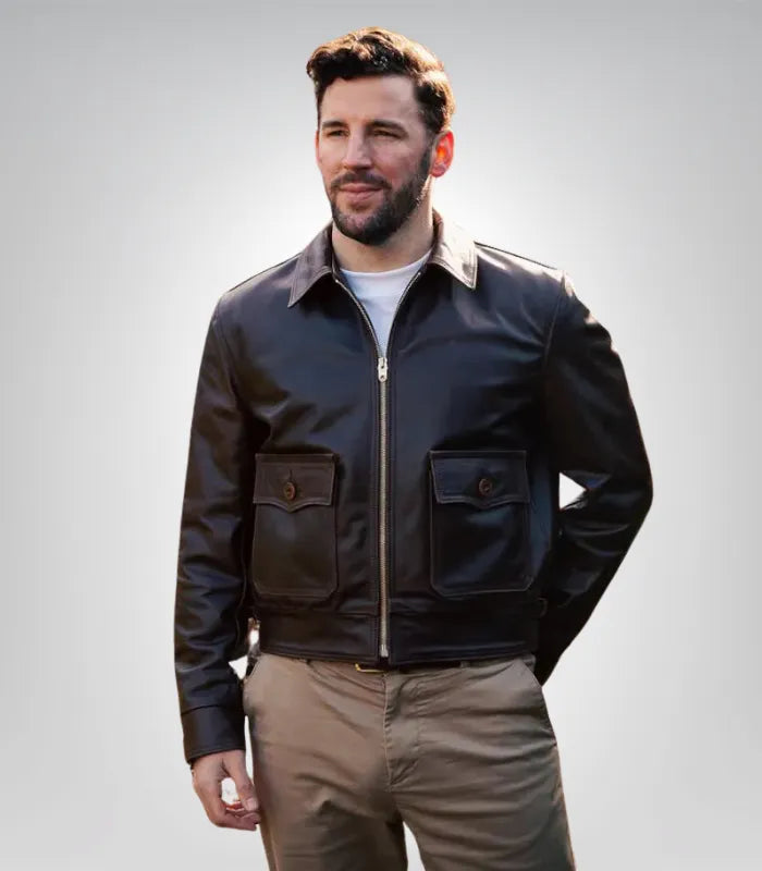 Men’s genuine leather aviator jacket – classic brown A2 bomber coat